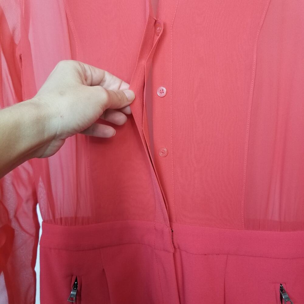 BCBGMAXAZRIA Gisele Bib Romper with Zipper Pockets Red Sheer Size XS $248 - Picture 6 of 11